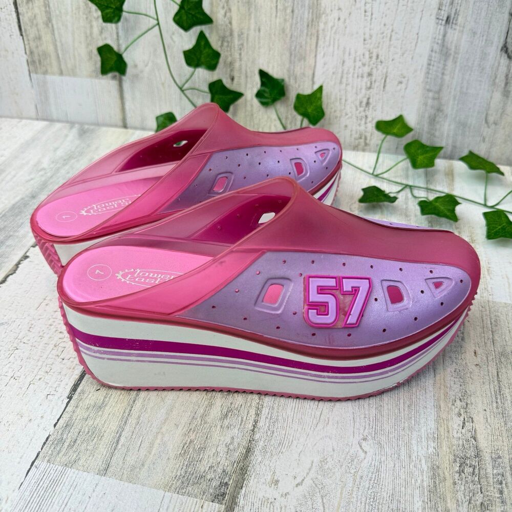 RARE Y2K Lower East Side Pink Gel Chunky Platform Mules size 7